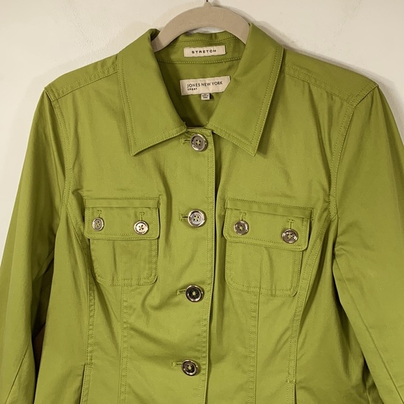 Jones NY Sport Fall Stretch Women’s Size M Button Down Olive Green Jacket - Picture 4 of 16